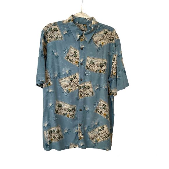 Batik Bay Men’s Postcard Print Blue Short Sleeve Button Front Shirt, Size L - Picture 3 of 10